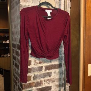 Burgundy Ribbed Knot Crop Top